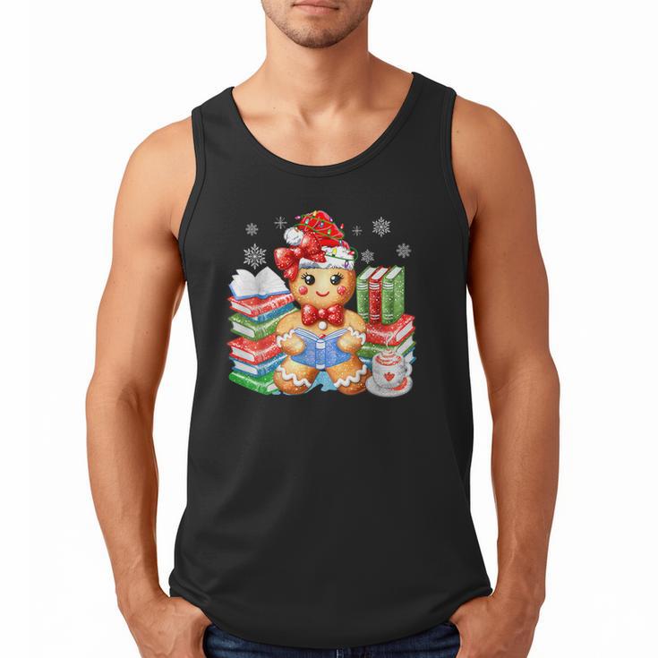 Christmas Gingerbread Man Reading Book Snowflake Teacher Men Tank Top