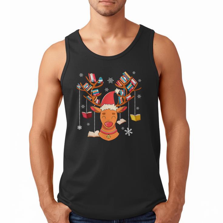 Christmas Librarian Reindeer Xmas Book Teachers Love Reading Men Tank Top