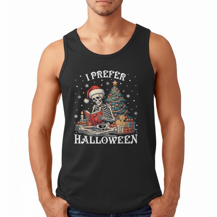 Christmas Outfit I Prefer Halloween Book Reading Skeleton Men Tank Top