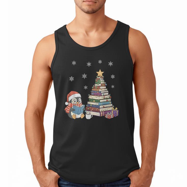 Christmas A Penguin Reading Book Snowflake Cocoa Hot Teacher Men Tank Top