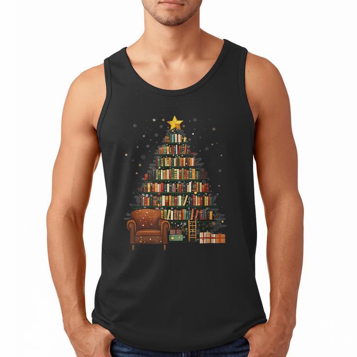 Christmas Tree Bookshelf Book Lover Library Men Tank Top