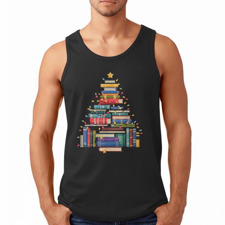 Christmas Tree Made Of Books Librarian Reader Holiday Men Tank Top