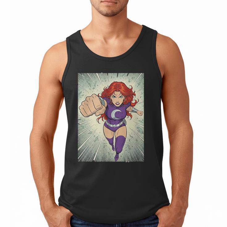 The Crimson Crescent 90s Retro Comic Book Superheroine Art Men Tank Top