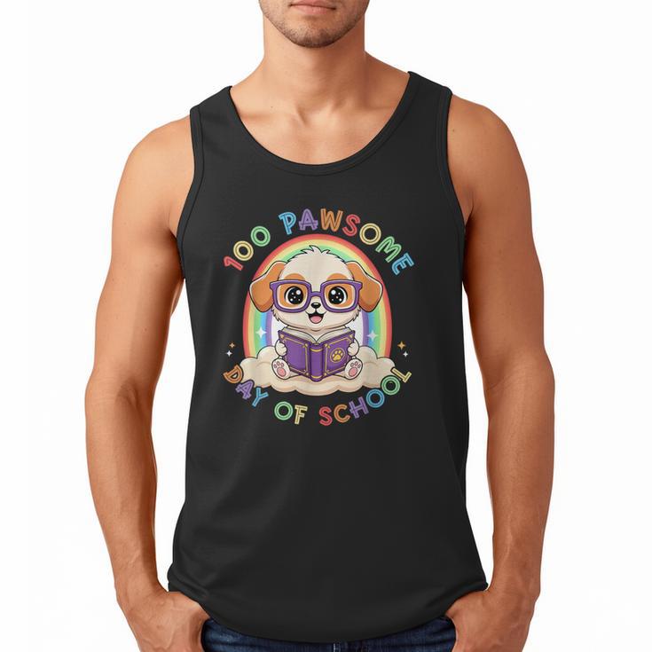 Cute 100th Day Of School 100 Days Dog Reading Book Rainbow Men Tank Top