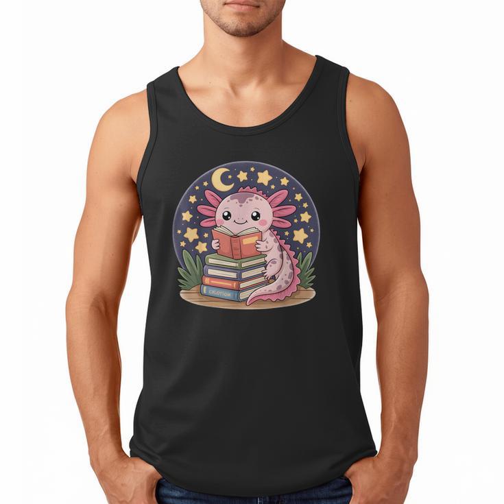 Cute Axolotl Reading Books Cozy Night Aesthetic Men Tank Top