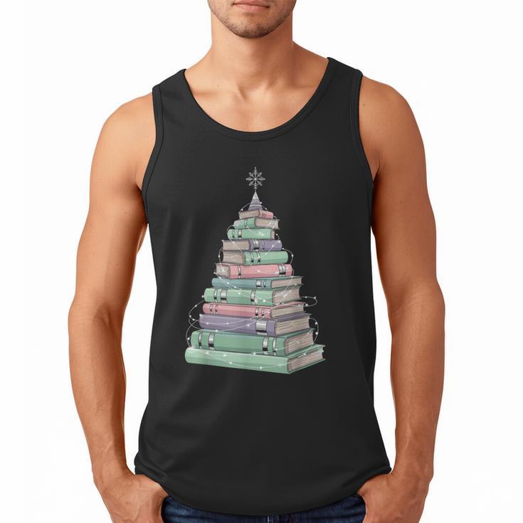 Cute Bookmas Christmas Book Tree Book Lover Teacher Men Tank Top