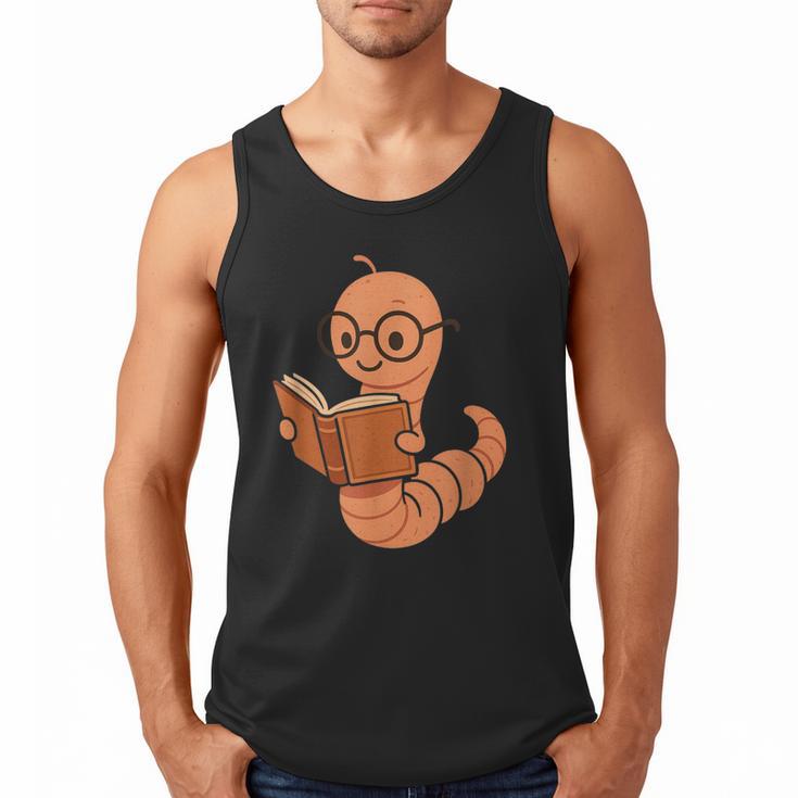 Cute Bookworm Worm Reading Book Glasses Nerdy Men Tank Top