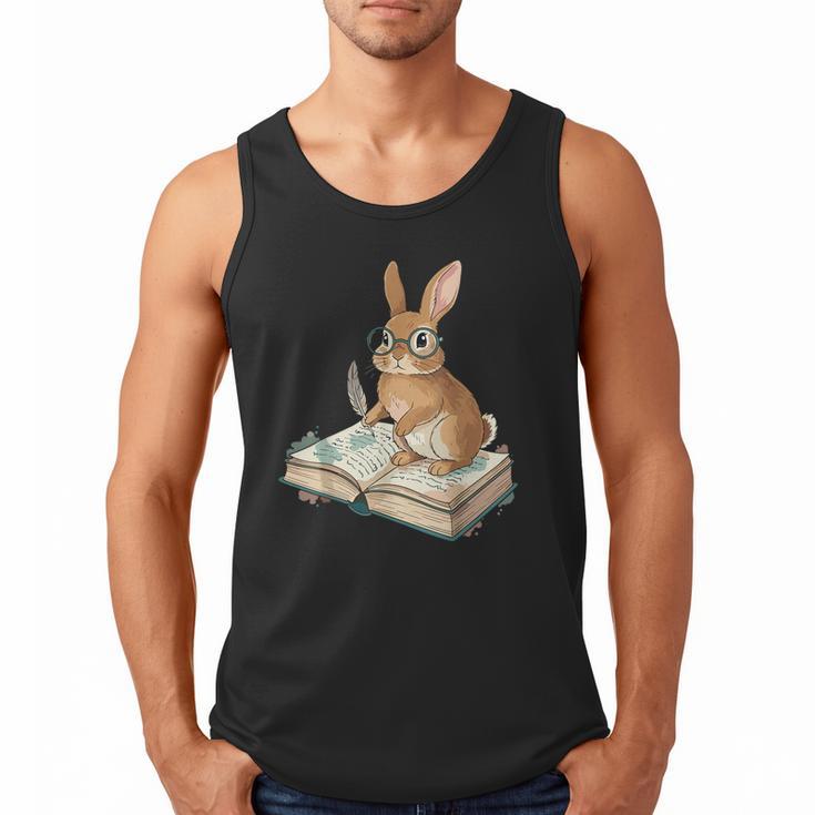 Cute Bunny Reading Book Glasses Bookworm Men Tank Top