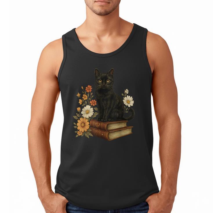 Cute Cat Book Flowers Men Tank Top