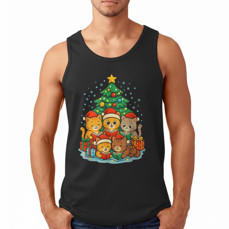 Cute Cats Reading Books Christmas Tree Men Tank Top