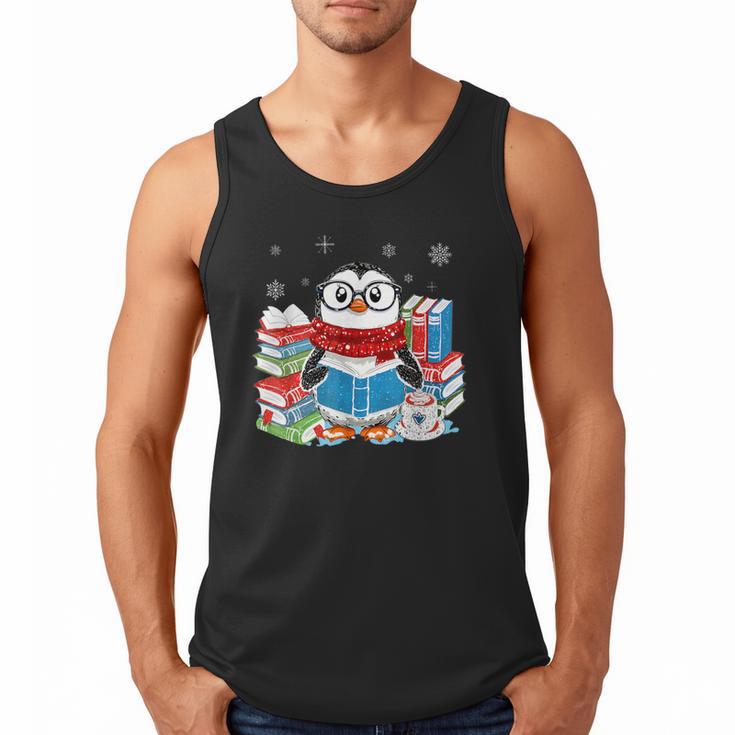 Cute Christmas A Penguin Reading Book Snowflake Hot Teacher Men Tank Top
