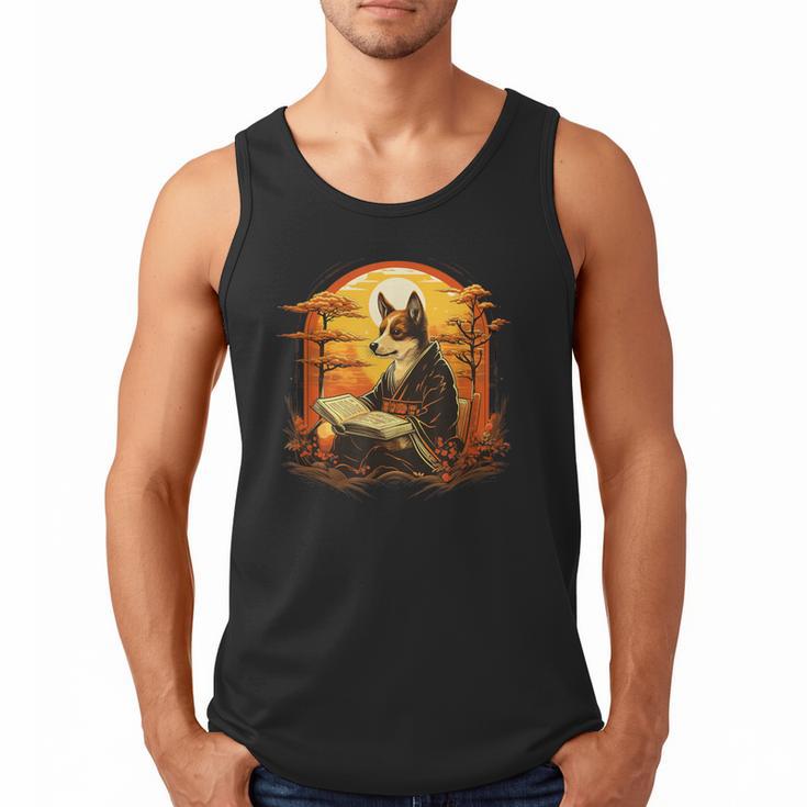 Cute Corgi Dog In Japanese Kimono With Book Men Women Girls Kids Men Tank Top