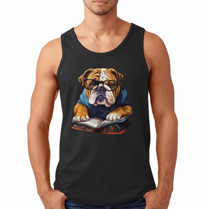 Cute Dog English Bulldog Reading Book Men Tank Top