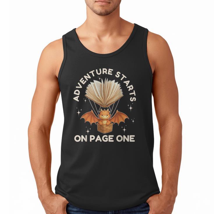 Cute Dragon Book Hot Air Balloon Adventure Fantasy Reading Men Tank Top