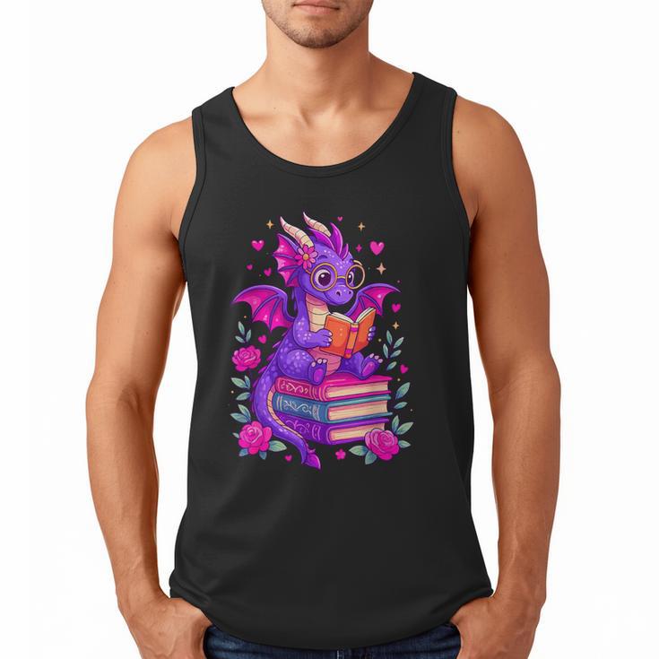 Cute Dragon Reading Books Bookworm Men Tank Top
