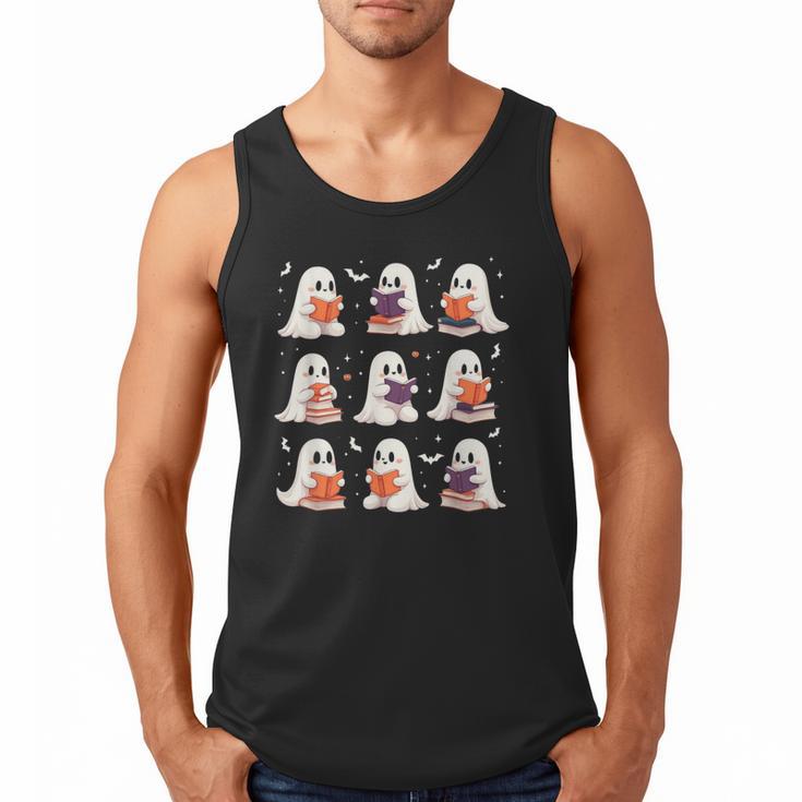Cute Ghost Reading Book Lovers Halloween Ghost Men Tank Top