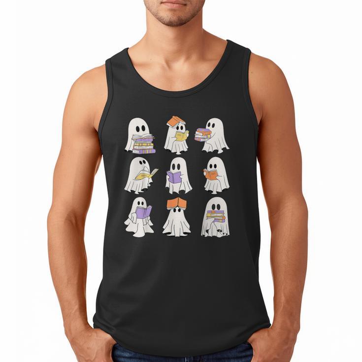 Cute Ghost Reading Books Teacher Halloween Reading Men Women Kids Men Tank Top