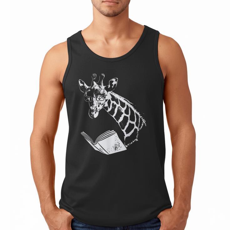Cute Giraffe Wear Glasses Reading Book Librarian Bookworm Men Tank Top