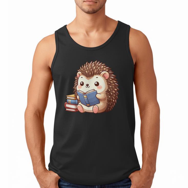 Cute Hedgehog Book Lover Readers Animal Reading Men Tank Top