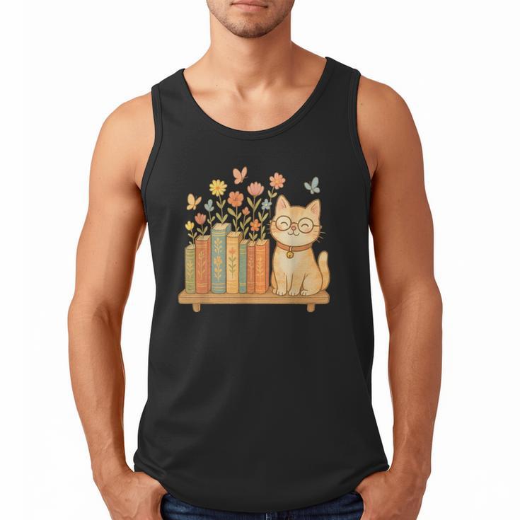 Cute Kawaii Cat Books Flowers Men Tank Top