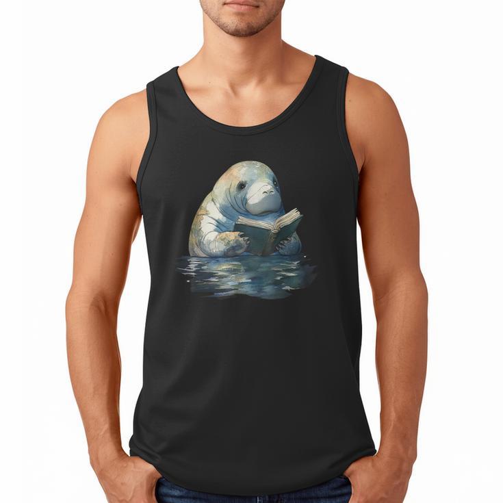 Cute Manatee Reading Book Bookworm Readers Manatee Lover Men Tank Top
