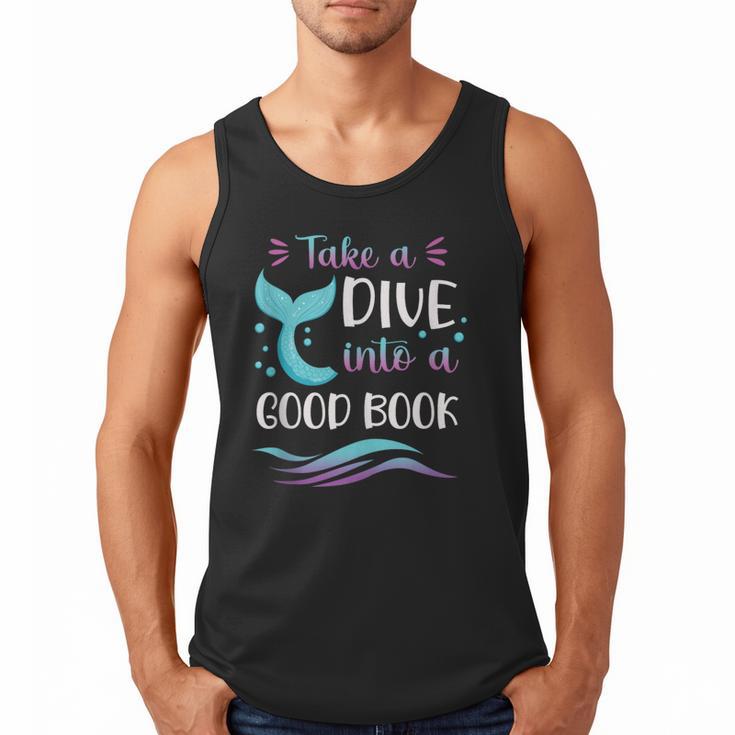 Cute Mermaid Librarian Teacher Dive Into A Good Book Reading Men Tank Top