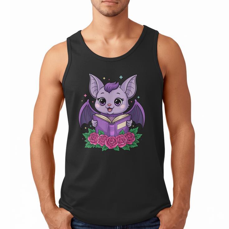 Cute Pastel Goth Bat Reading Book Men Tank Top