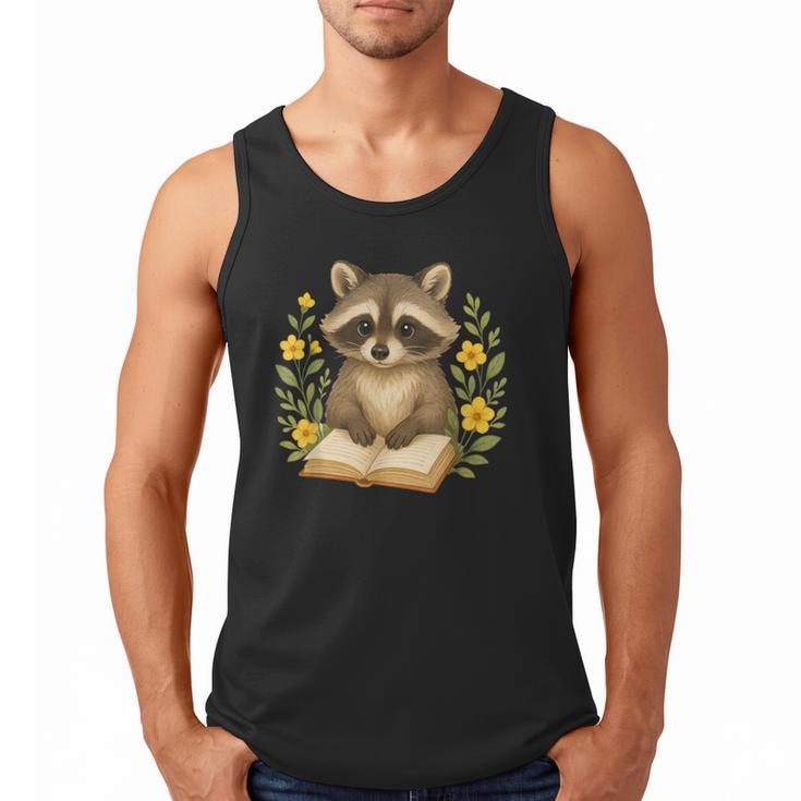 Cute Raccoon Reading Book Flowers Floral Men Tank Top