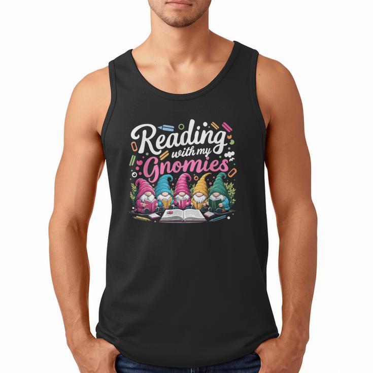 Cute Reading With My Gnomies Gnome Book Bookworm Lover Men Tank Top