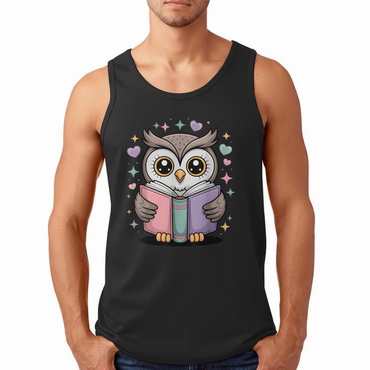Cute Reading Owl Book Lover Teacher Librarian Bookworm Men Tank Top