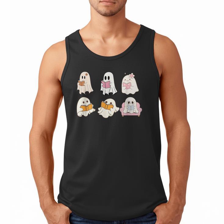 Cute Spooky Reading Book Halloween Fall Ghost Autumn Men Tank Top