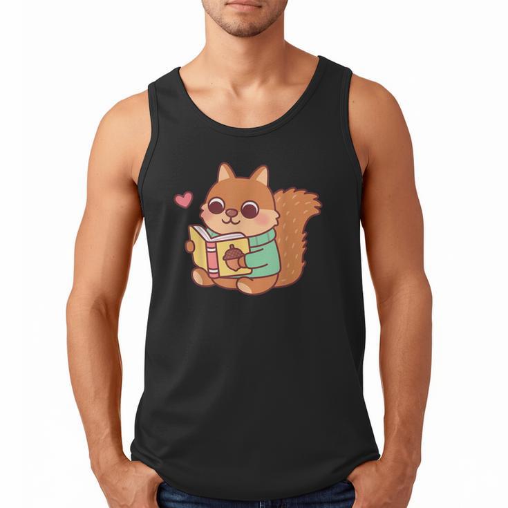Cute Squirrel Reading A Book Lovers Anime Kawaii Women Kids Men Tank Top