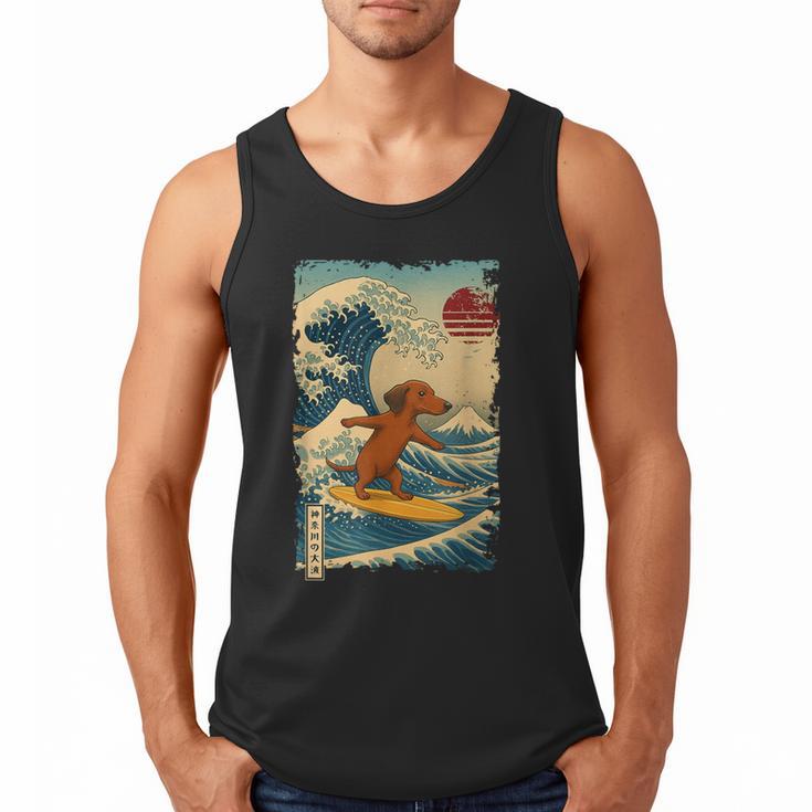 Dachshund Doxie Japanese Kanagawa Wave Surfing Japan Mom Dad Men Tank Top