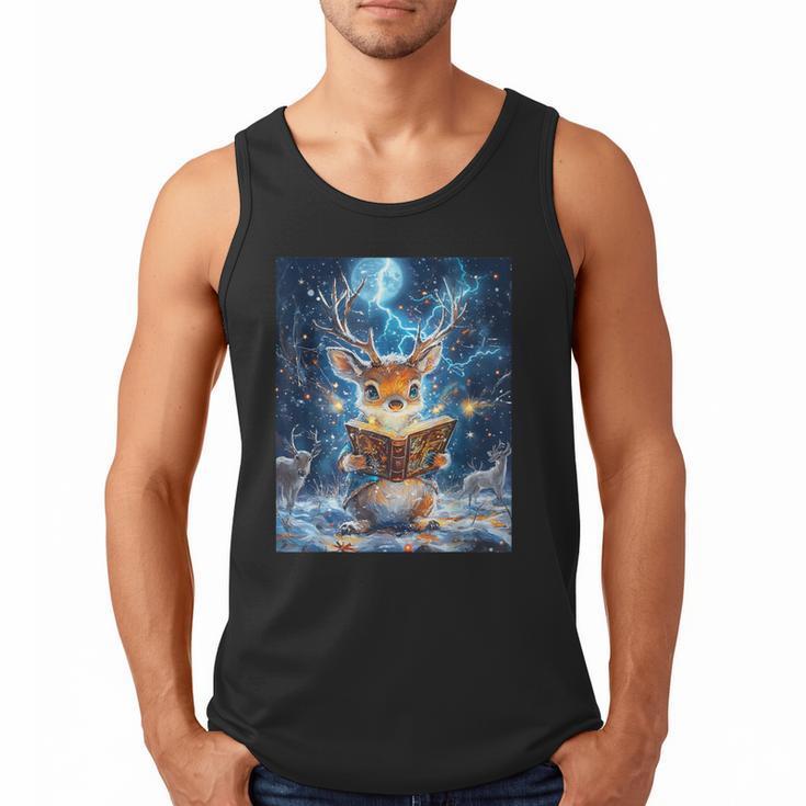 Deer Reads Book Women Girls Reindeer Men Tank Top