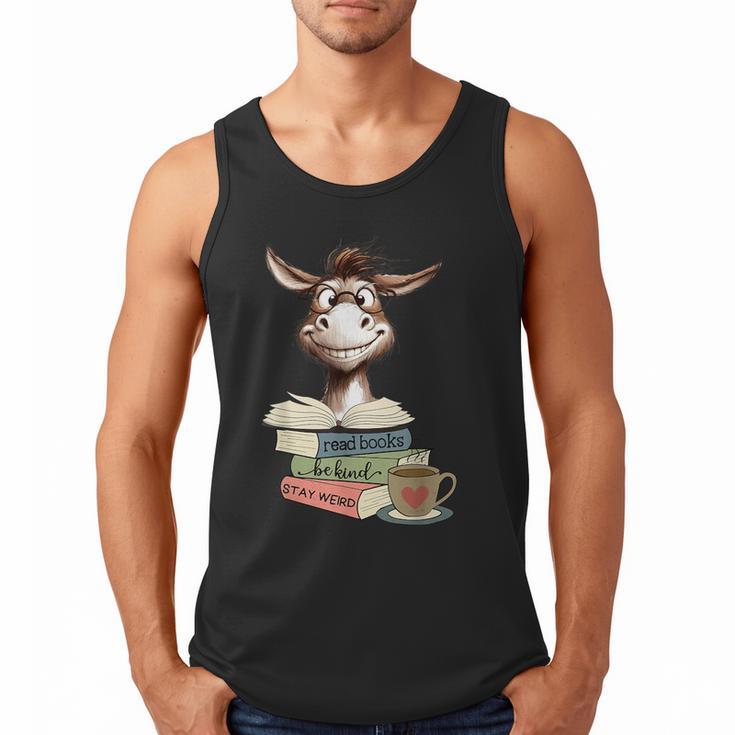 Donkey Reading Book Read Books Be Kind Stay Weird Librarian Men Tank Top