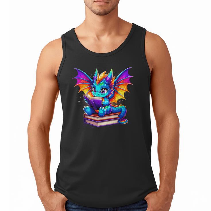 Dragon Reading a Book Bookworm Book Men Tank Top