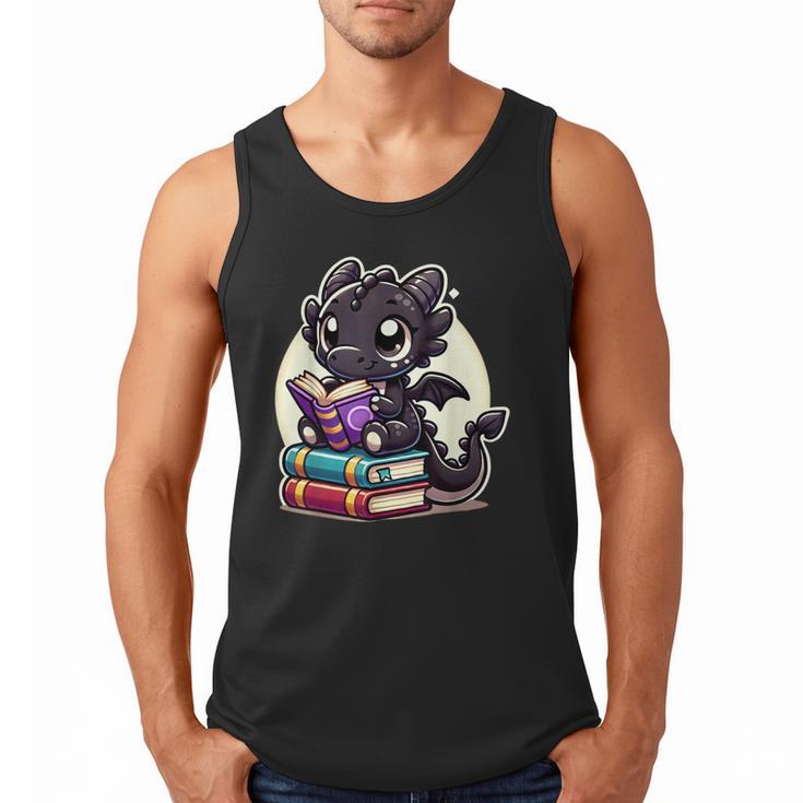 Dragon Reading A Book Cute Bookworm Book Lover Men Tank Top