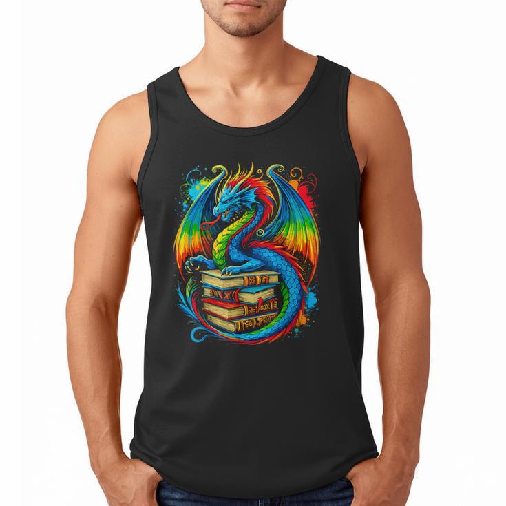 Dragon Reading Colorful Fantasy Book Lover Men Tank Top
