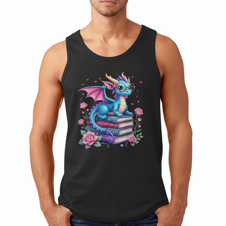 Dragons And Books Dragon Reading Book Lover Girl Bookworm Men Tank Top