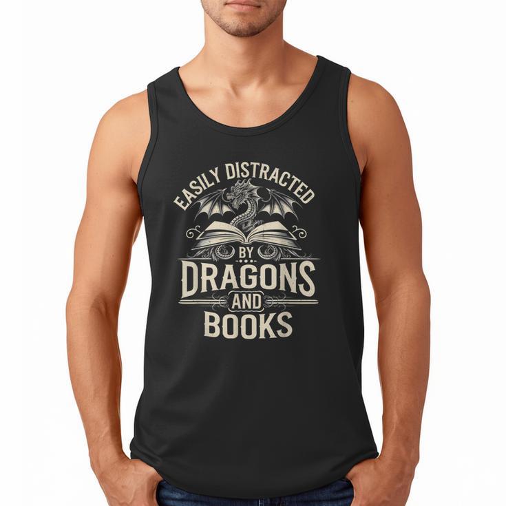 Easily Distracted By Books & Dragons Bookworm Reading Men Tank Top