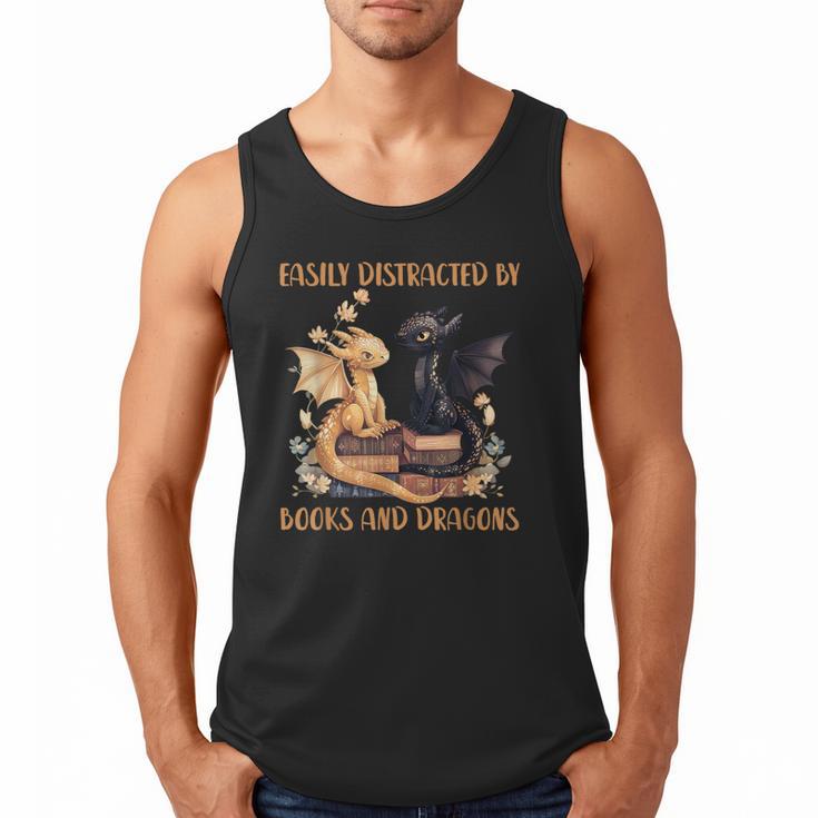 Easily Distracted By Books & Dragons Librarian Book Lover Men Tank Top