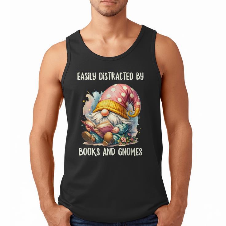 Easily Distracted By Books And Gnomes Book Reading Gnome Men Tank Top