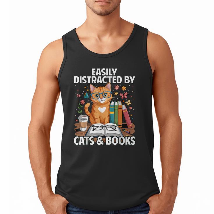 Easily Distracted By Cats And Books Book Lover Cat Men Tank Top
