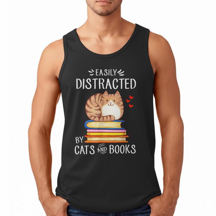 Easily Distracted By Cats And Books Reading Lover Bookish Men Tank Top