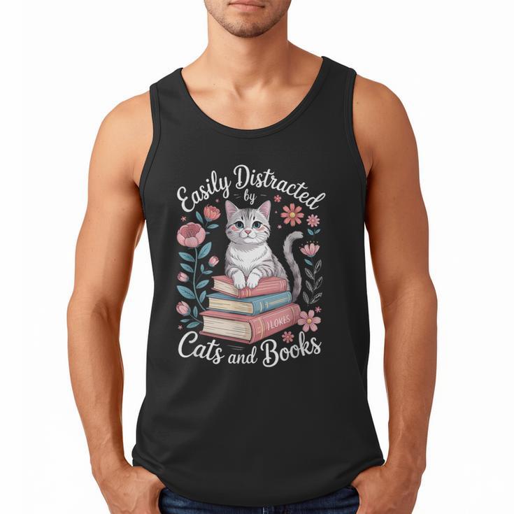 Easily Distracted By Cats And Books Reading Men Tank Top