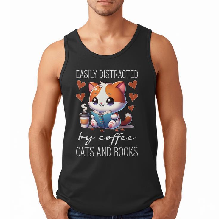 Easily Distracted By Coffee Cats And Books Men Tank Top