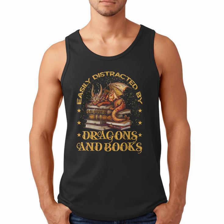 Easily Distracted By Dragons And Books Fantasy Book Lover Men Tank Top