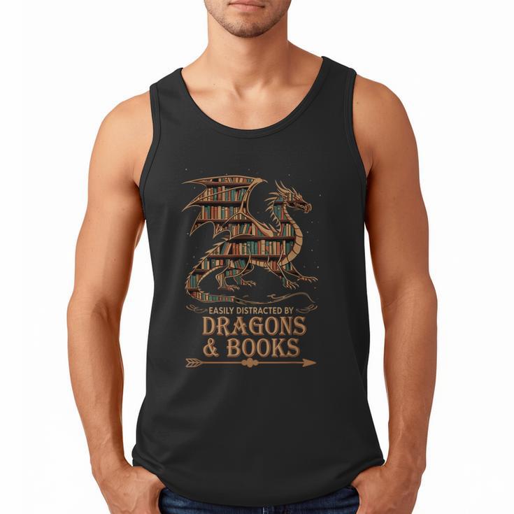 Easily Distracted By Dragons And Books Library Dragon Lover Men Tank Top