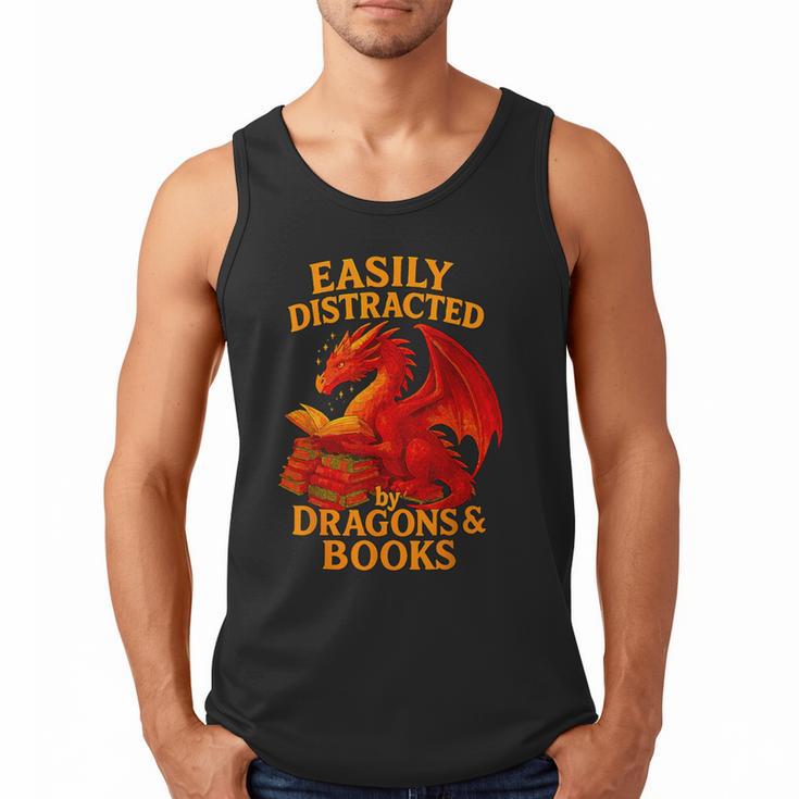 Easily Distracted By Dragons And Books Reading Men Tank Top