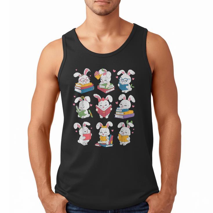 Easter Teacher Cute Bunny Reding Books Librarian Bookworm Men Tank Top